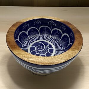 Hand made 6" Wooden Painted Trinket Bowl Riviera Nayarit Mexico Signed